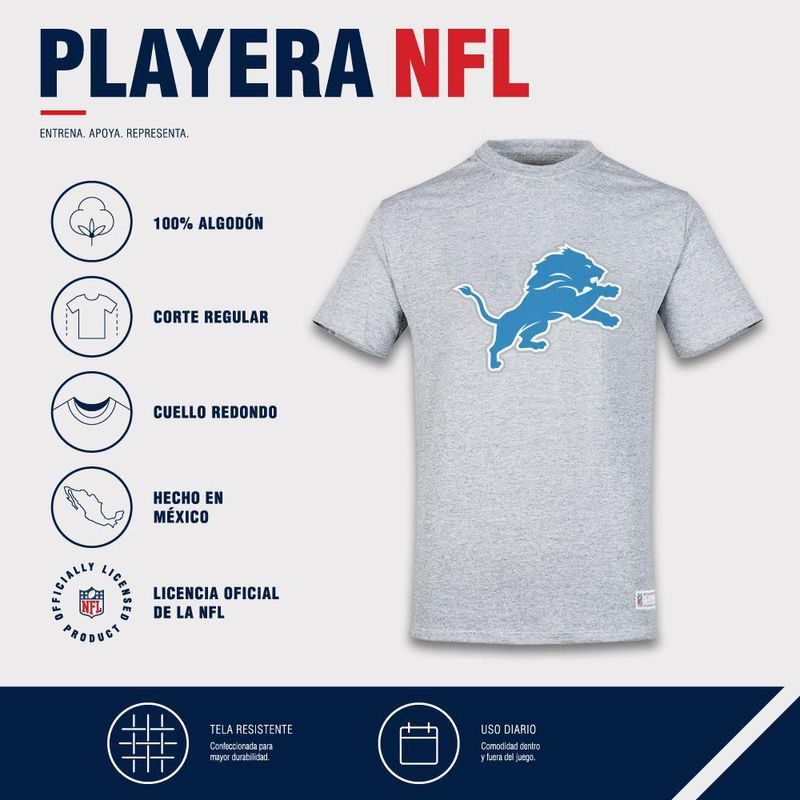 Playera Aficionado NFL Detroit Lions Manga Corta Gris Hombre
