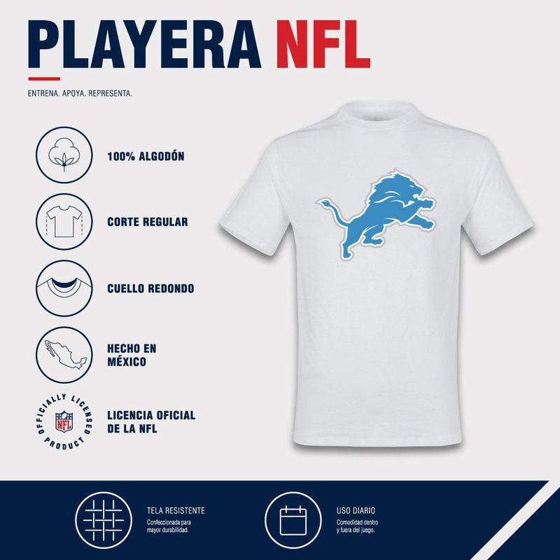 Playera Aficionado NFL Detroit Lions Manga Corta Blanco Hombre