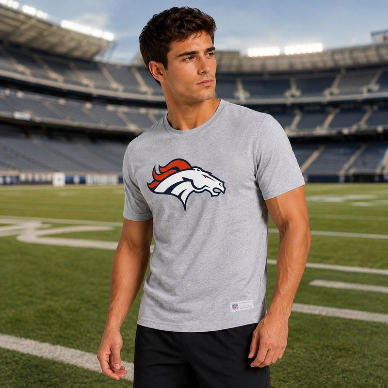 Playera Aficionado NFL Denver Broncos Manga Corta Gris Hombre