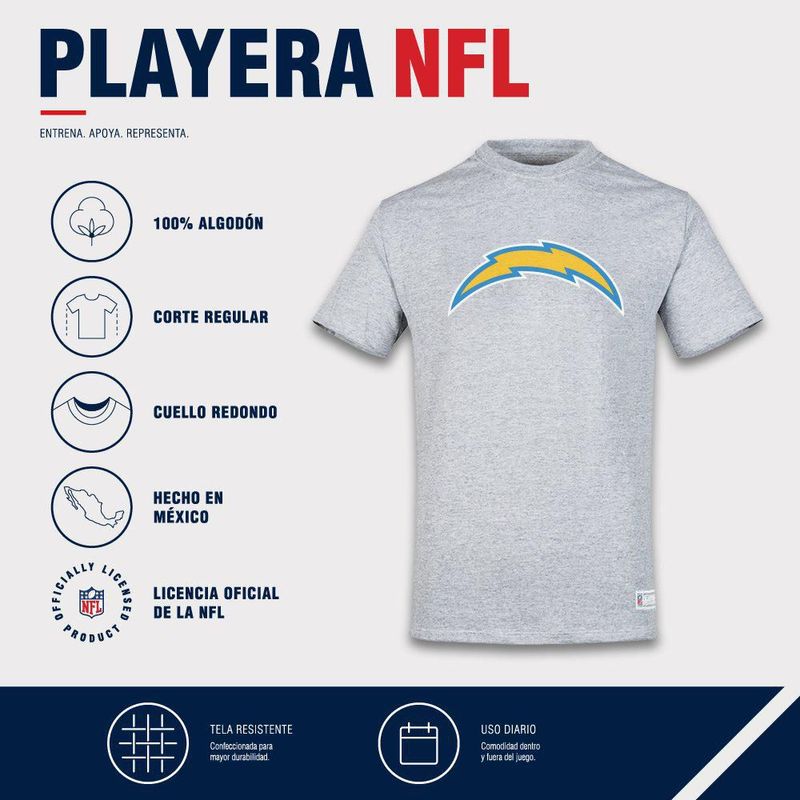 Playera Aficionado NFL Los Angeles Chargers Manga Corta Gris Hombre