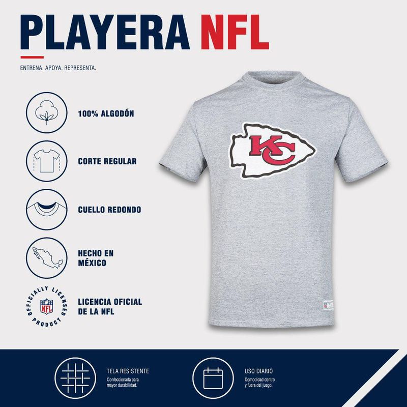 Playera Aficionado NFL Kansas City Chiefs Manga Corta Gris Hombre