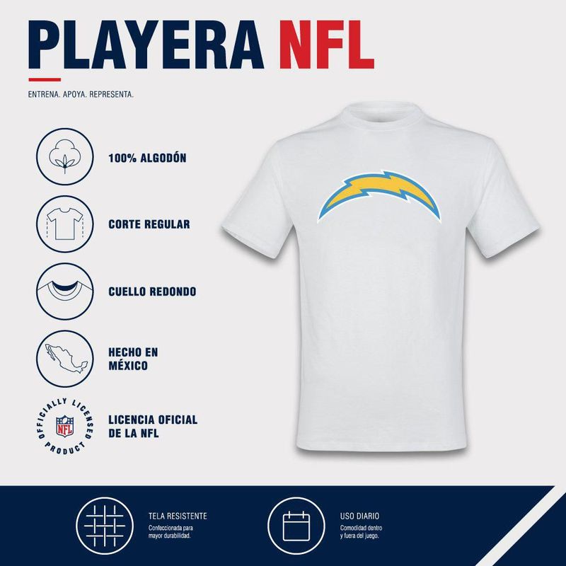 Playera Aficionado NFL Los Angeles Chargers Manga Corta Blanco Hombre