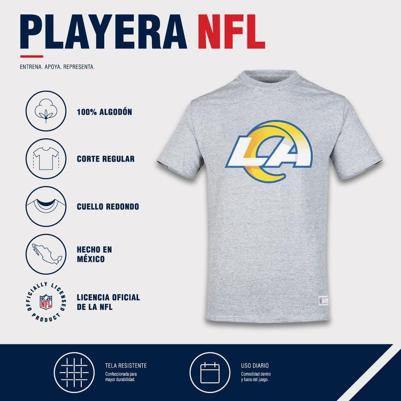 Playera Aficionado NFL Los Angeles Rams Manga Corta Gris Hombre