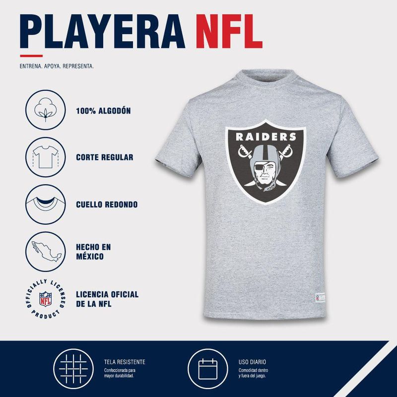 Playera Aficionado NFL Las Vegas Raiders Manga Corta Gris Hombre