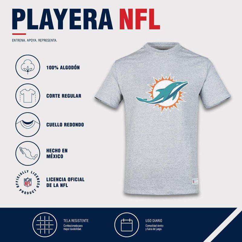 Playera Aficionado NFL Miami Dolphins Manga Corta Gris Hombre
