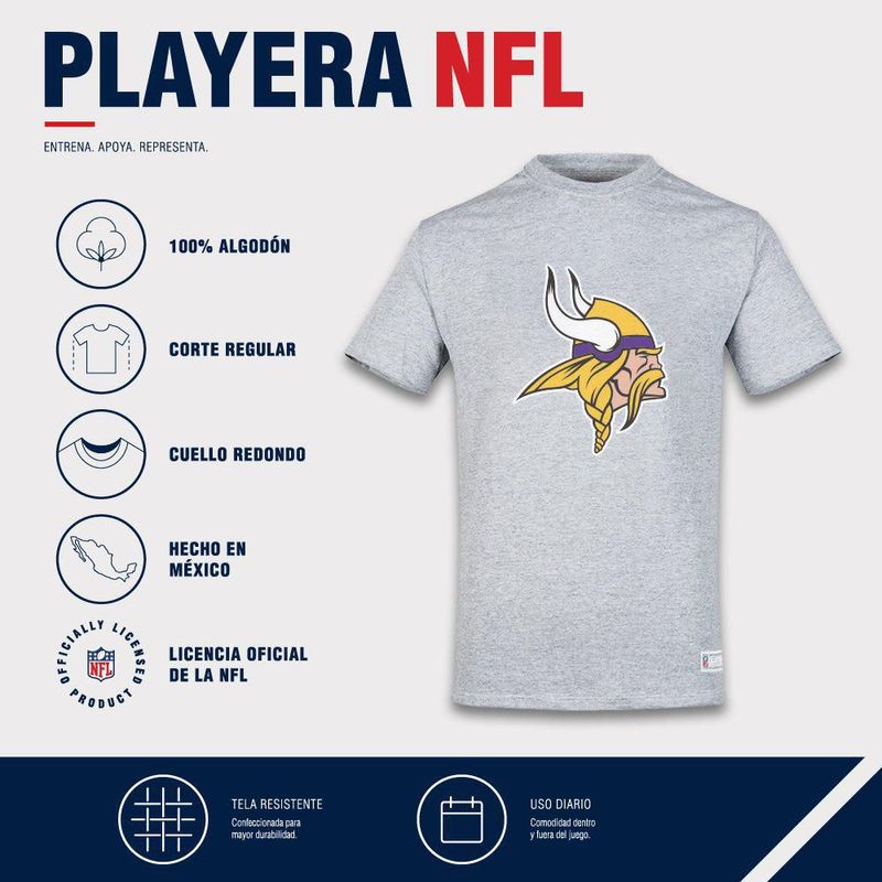 Playera Aficionado NFL Minnesota Vikings Manga Corta Gris Hombre