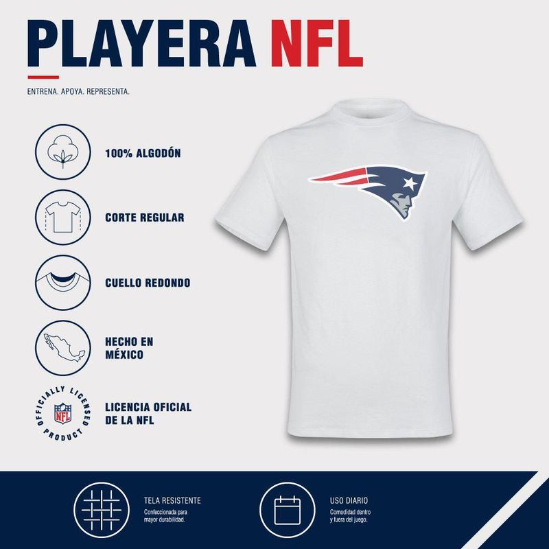 Playera Aficionado NFL New England Patriots Manga Corta Blanco Hombre