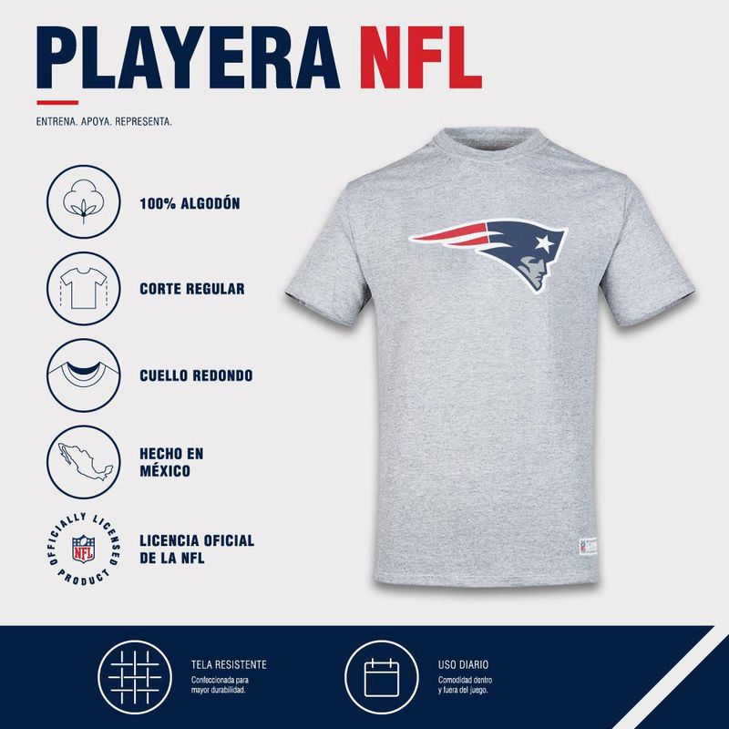 Playera Aficionado NFL New England Patriots Manga Corta Gris Hombre