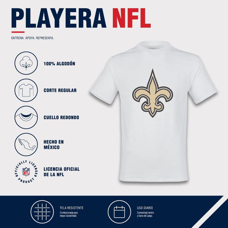 Playera Aficionado NFL New Orleans Saints Manga Corta Blanco Hombre