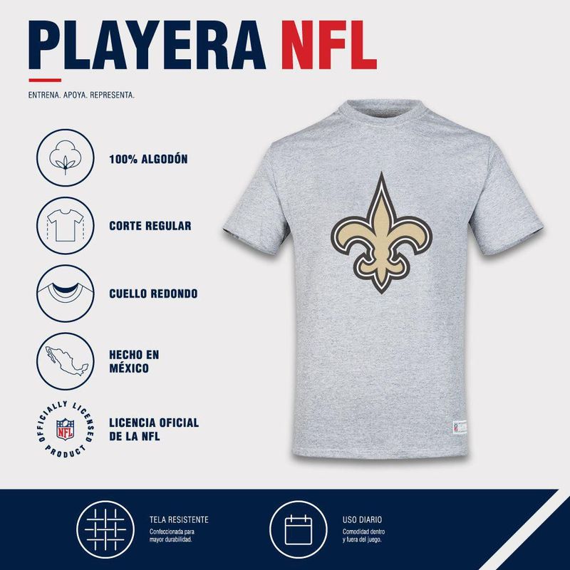Playera Aficionado NFL New Orleans Saints Manga Corta Gris Hombre