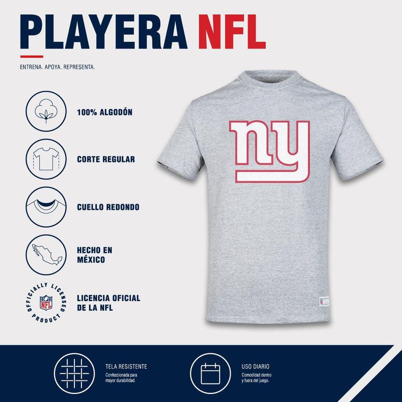 Playera Aficionado NFL New York Giants Manga Corta Gris Hombre