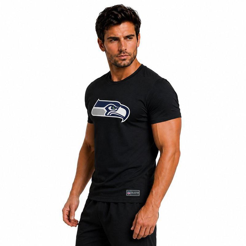 Playera Aficionado NFL Seattle Seahawks Manga Corta Negro Hombre