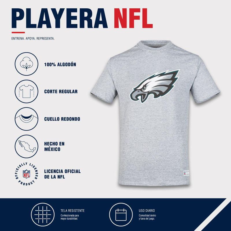 Playera Aficionado NFL Philadelphia Eagles Manga Corta Gris Hombre