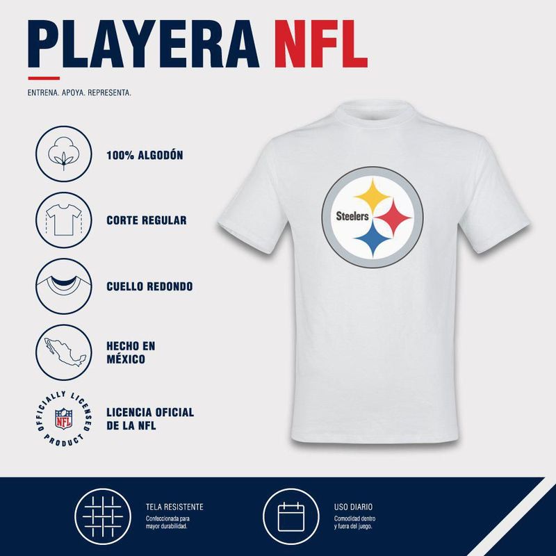 Playera Aficionado NFL Pittsburgh Steelers Manga Corta Blanco Hombre