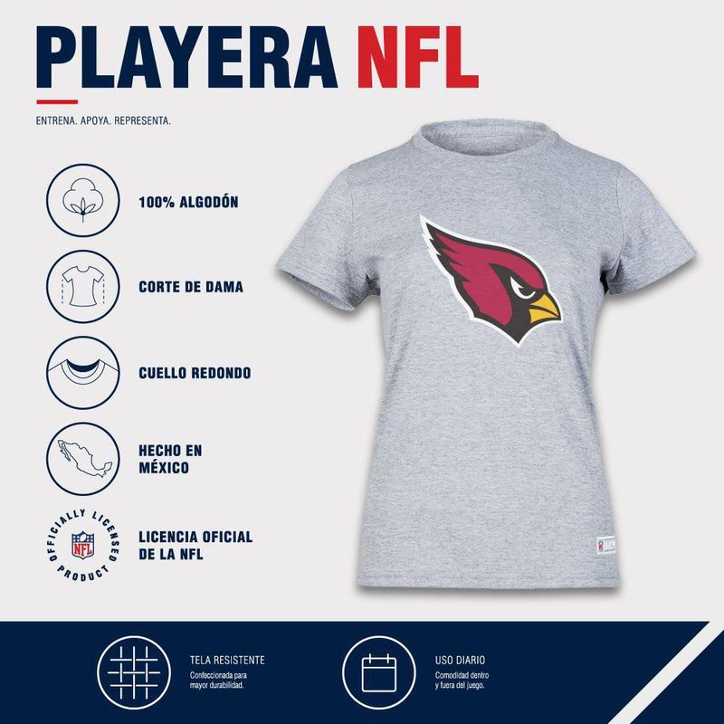 Playera Aficionado NFL Arizona Cardinals Manga Corta Gris Mujer