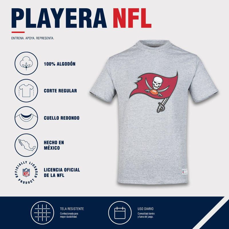 Playera Aficionado NFL Tampa Bay Buccaneers Manga Corta Gris Hombre