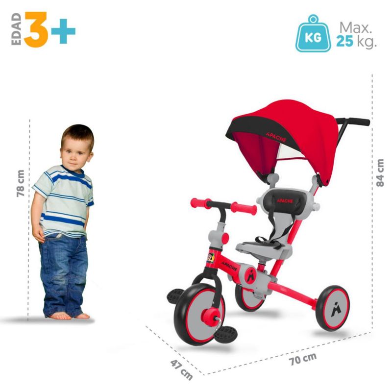 Apache Triciclo Carriola 7 En 1, Multifunción Y Plegable Color Rojo