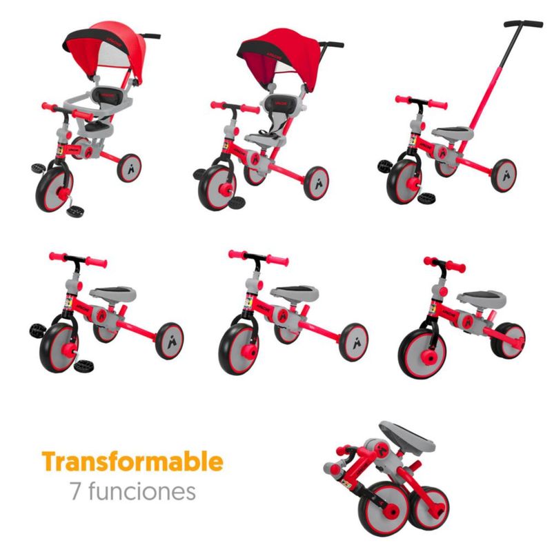 Apache Triciclo Carriola 7 En 1, Multifunción Y Plegable Color Rojo