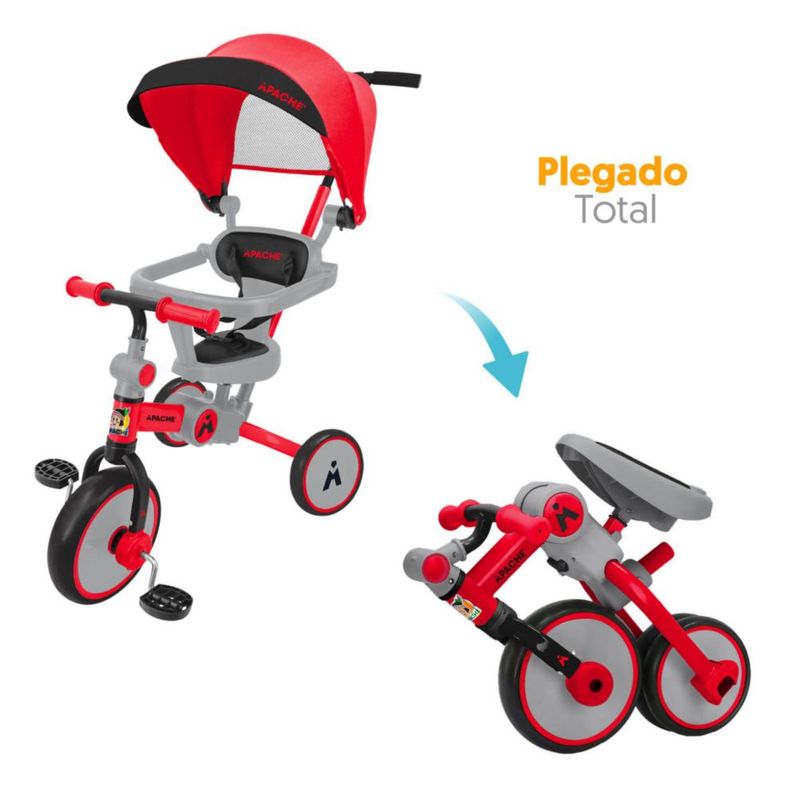 Apache Triciclo Carriola 7 En 1, Multifunción Y Plegable Color Rojo