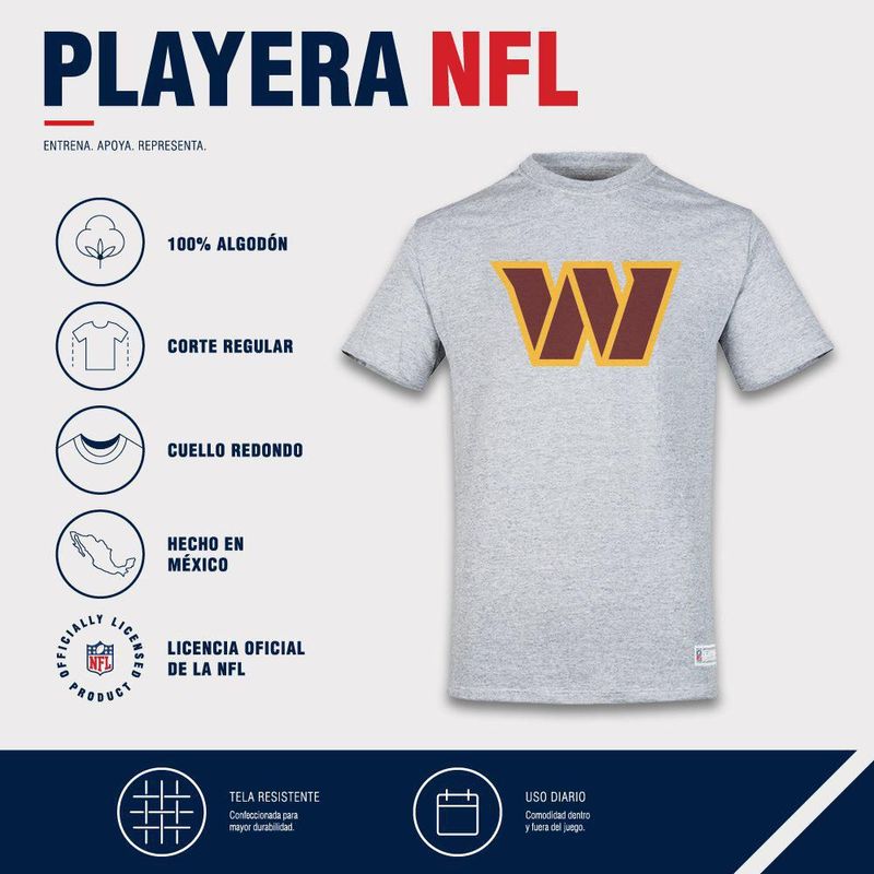 Playera Aficionado NFL Washington Commanders Manga Corta Gris Hombre