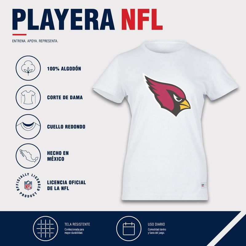 Playera Aficionado NFL Arizona Cardinals Manga Corta Blanco Mujer