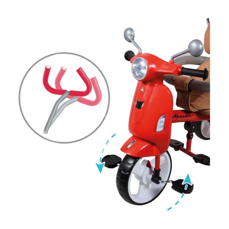 Triciclo Apache 3 En 1 Vespa Roja Con Sonidos Y Luz