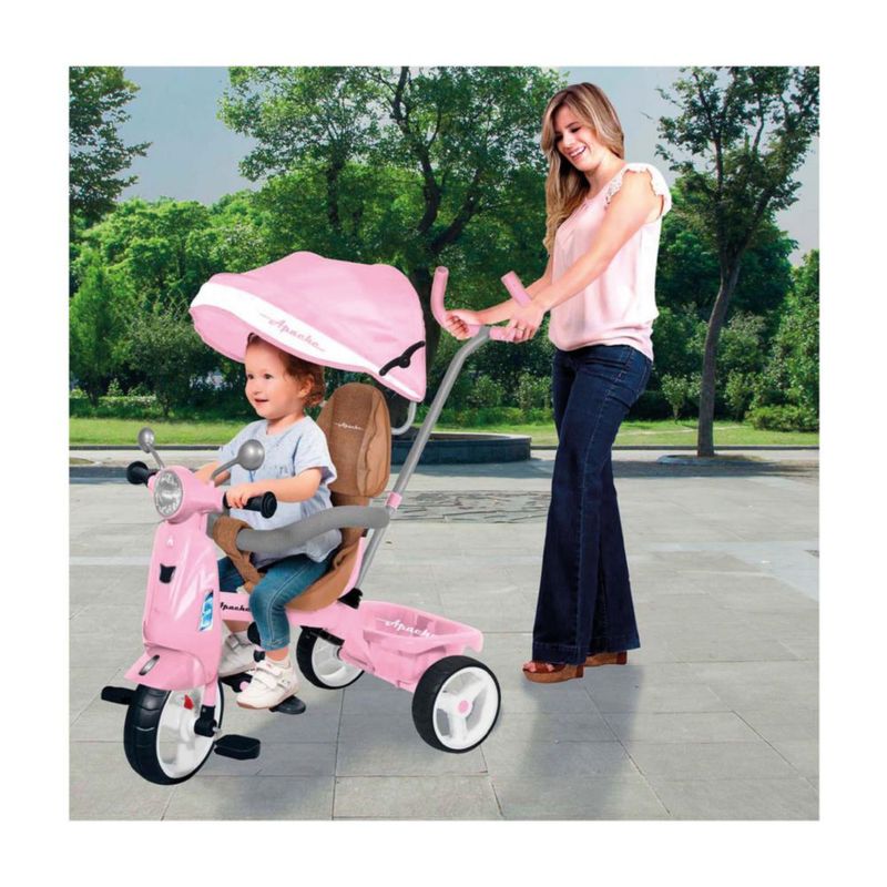 Triciclo Apache 3 En 1 Vespa Rosa Con Sonidos Y Luz