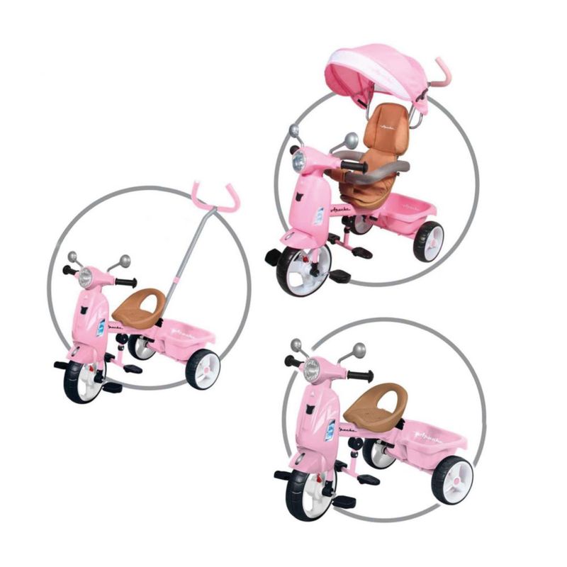 Triciclo Apache 3 En 1 Vespa Rosa Con Sonidos Y Luz