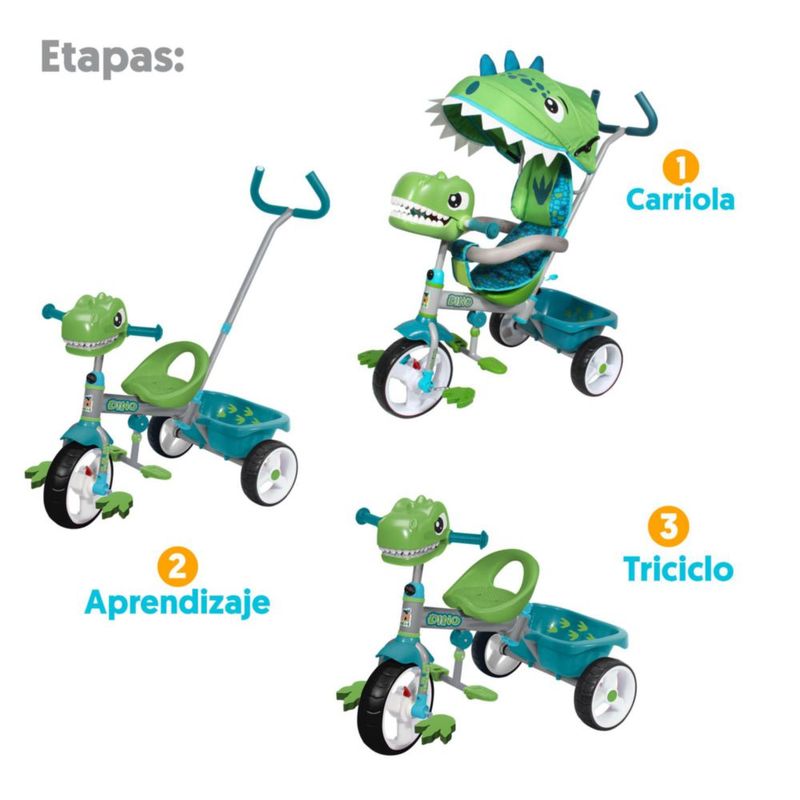 Apache Triciclo 3 En 1 Dinosaurio 3d Con Sonido Y Luces Color Verde