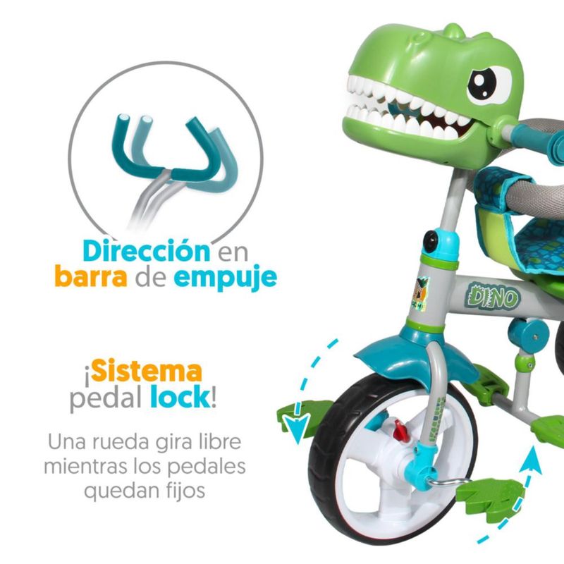 Apache Triciclo 3 En 1 Dinosaurio 3d Con Sonido Y Luces Color Verde