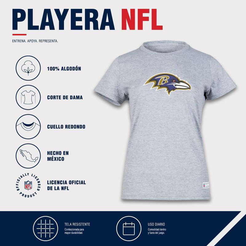 Playera Aficionado NFL Baltimore Ravens Manga Corta Gris Mujer