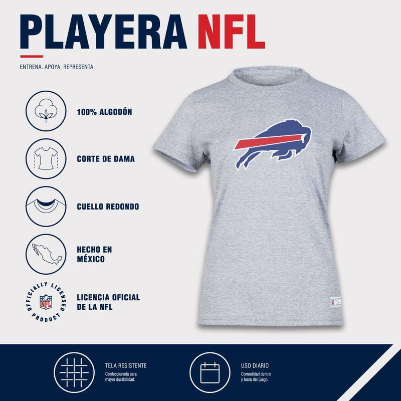 Playera Aficionado NFL Buffalo Bills Manga Corta Gris Mujer