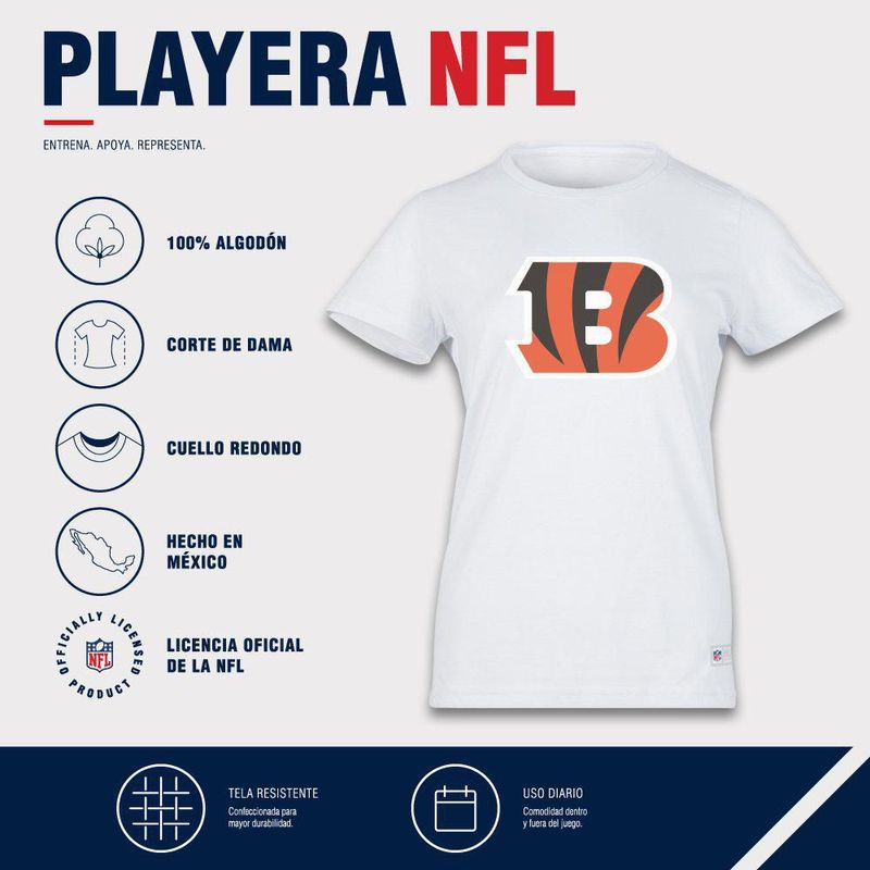 Playera Aficionado NFL Cincinnati Bengals Manga Corta Blanco Mujer
