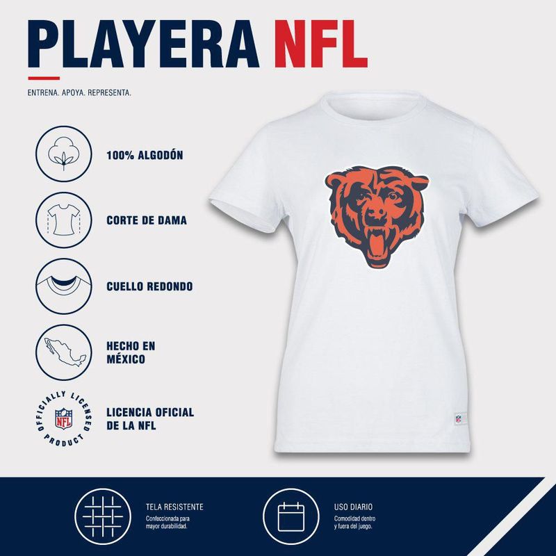 Playera Aficionado NFL Chicago Bears Manga Corta Blanco Mujer