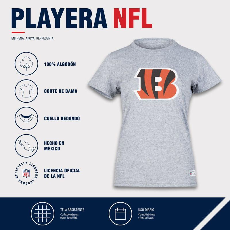 Playera Aficionado NFL Cincinnati Bengals Manga Corta Gris Mujer