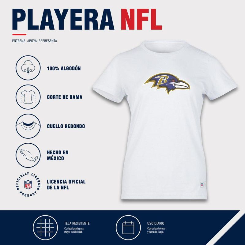 Playera Aficionado NFL Baltimore Ravens Manga Corta Blanco Mujer