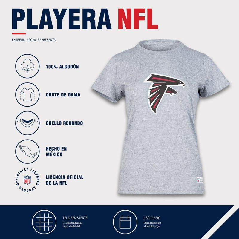 Playera Aficionado NFL Atlanta Falcons Manga Corta Gris Mujer