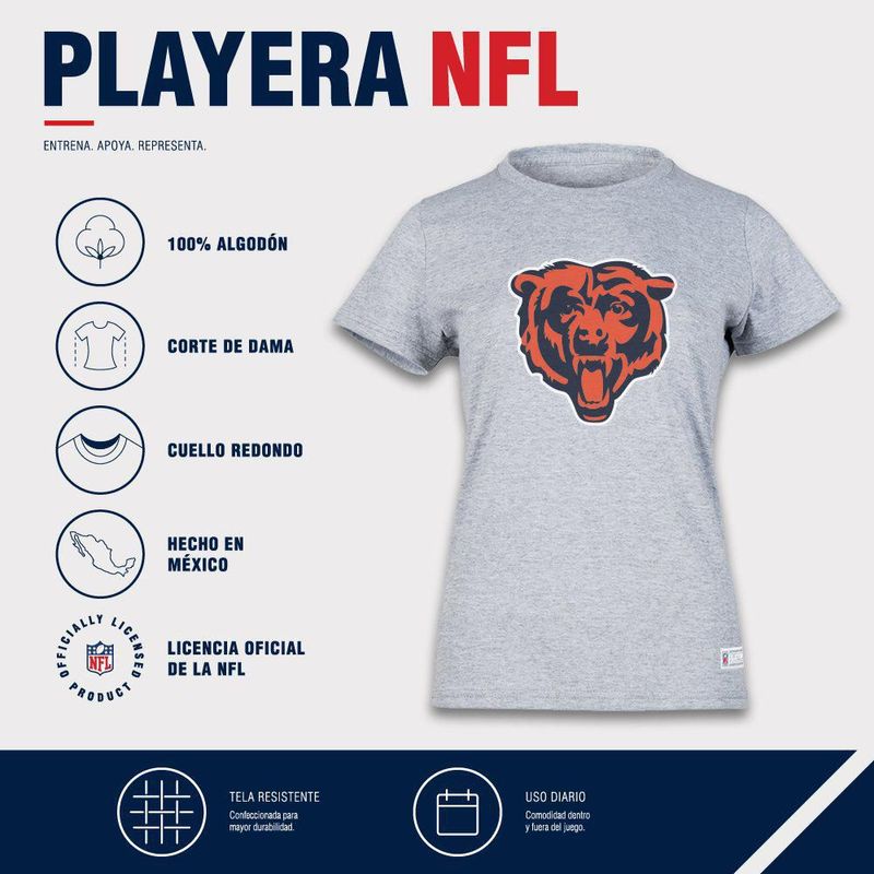 Playera Aficionado NFL Chicago Bears Manga Corta Gris Mujer