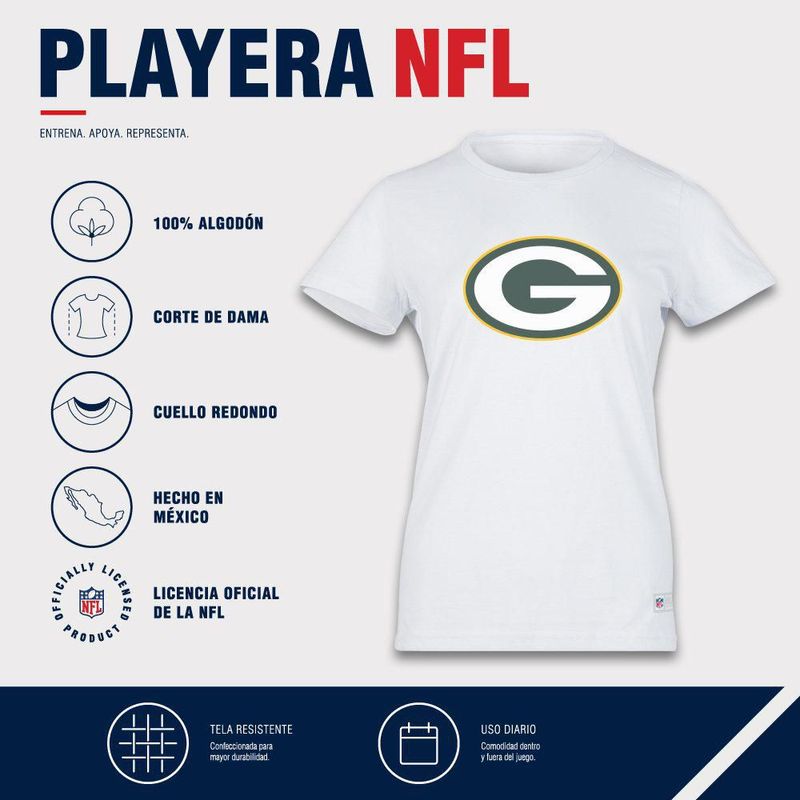 Playera Aficionado NFL Green Bay Packers Manga Corta Blanco Mujer