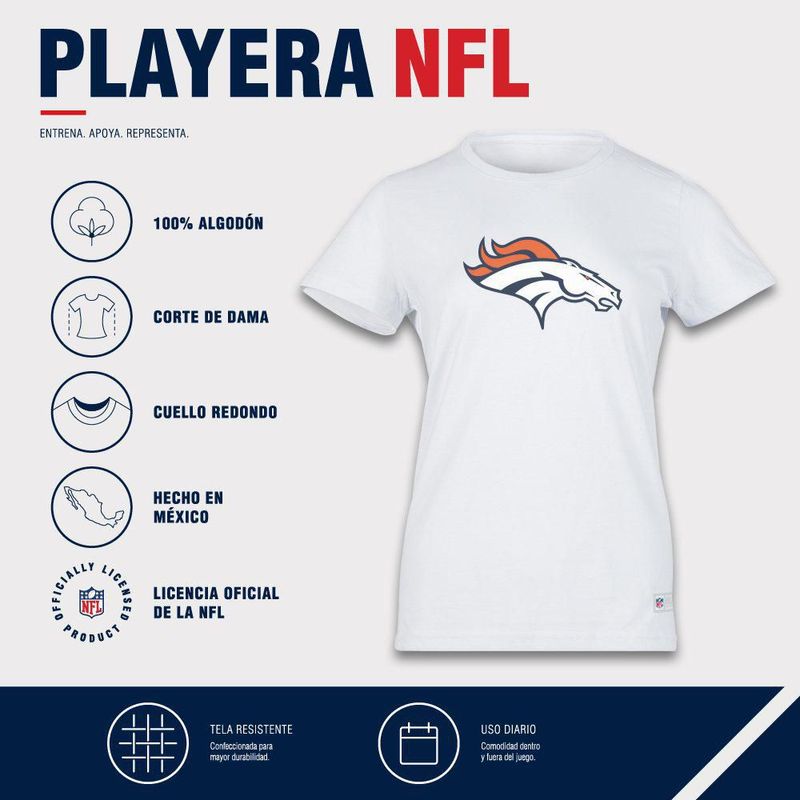 Playera Aficionado NFL Denver Broncos Manga Corta Blanco Mujer