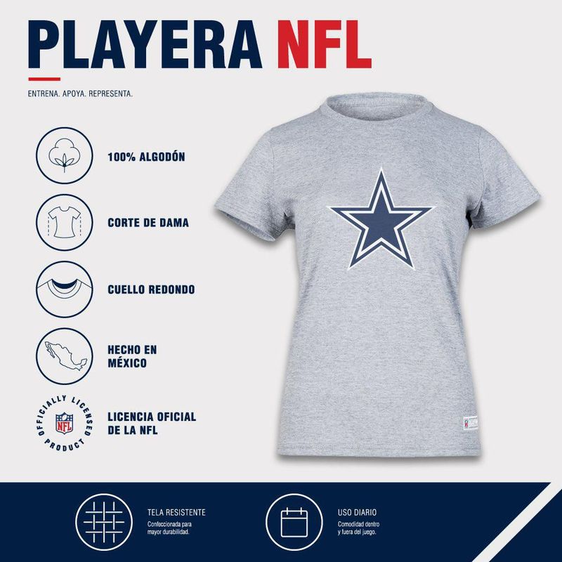Playera Aficionado NFL Dallas Cowboys Manga Corta Gris Mujer