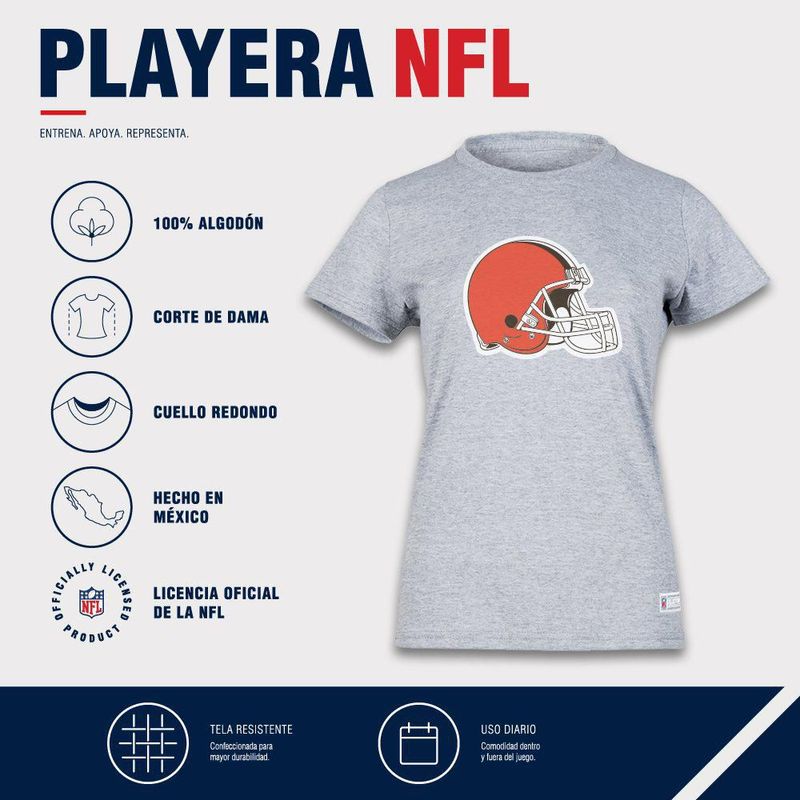 Playera Aficionado NFL Cleveland Browns Manga Corta Gris Mujer