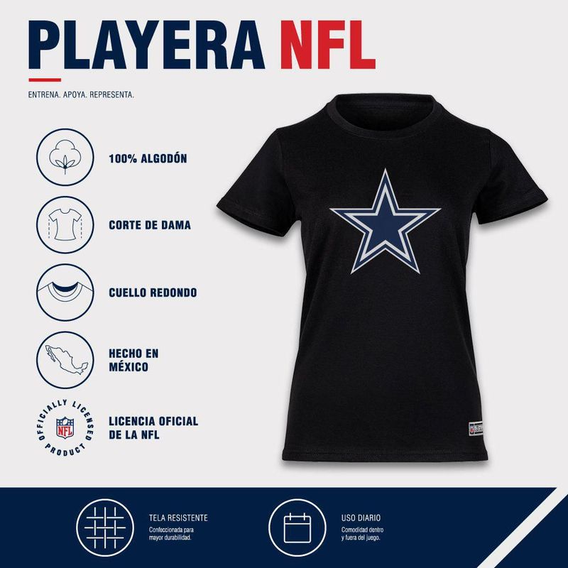 Playera Aficionado NFL Dallas Cowboys Manga Corta Negro Mujer