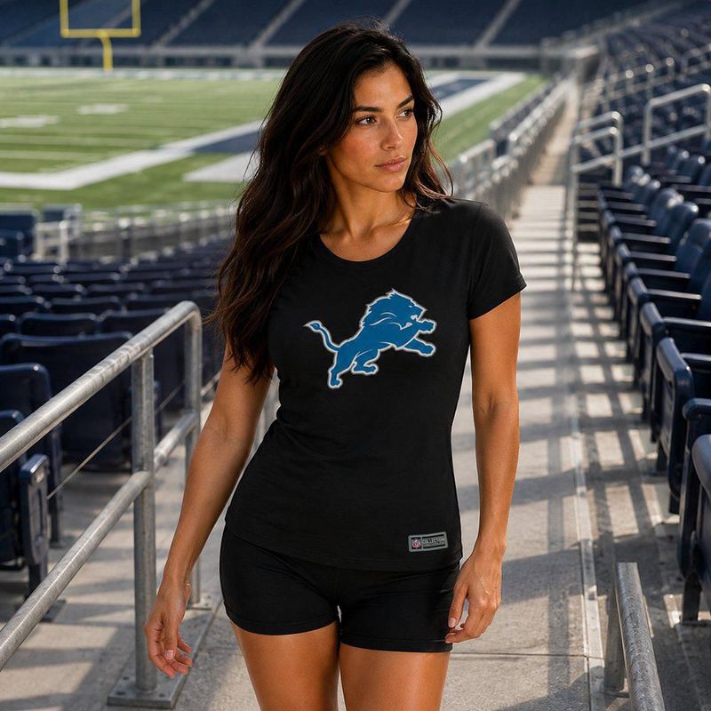 Playera Aficionado NFL Detroit Lions Manga Corta Negro Mujer