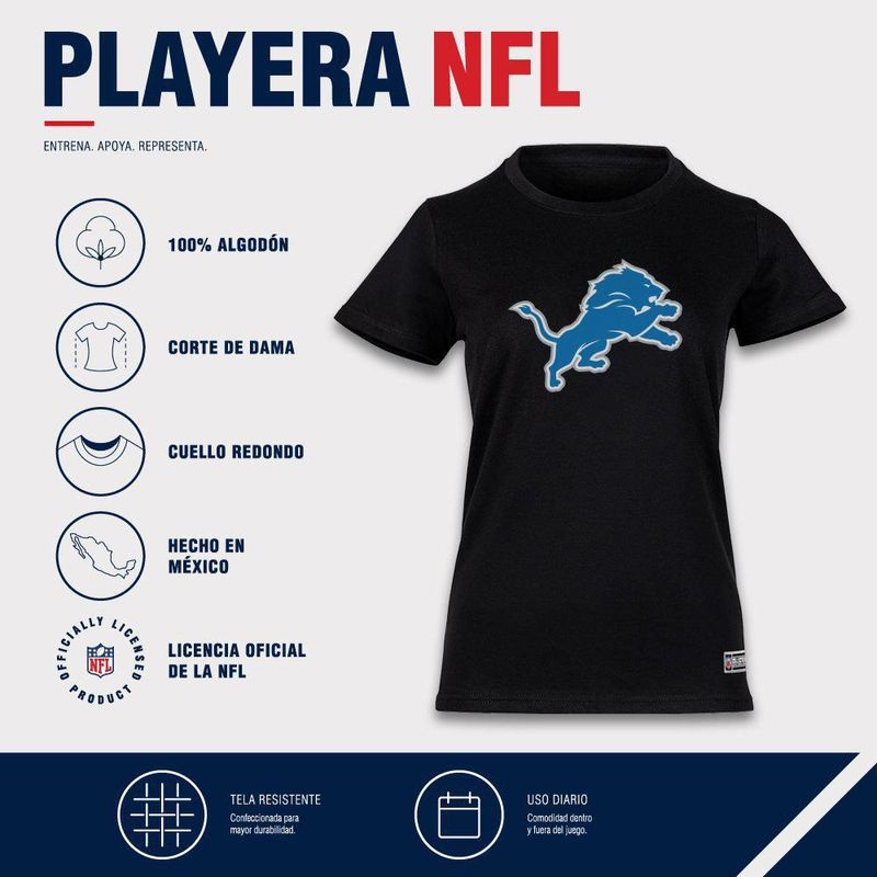 Playera Aficionado NFL Detroit Lions Manga Corta Negro Mujer