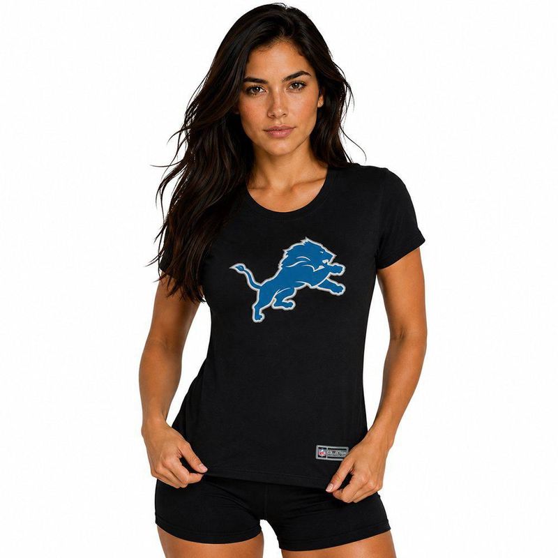 Playera Aficionado NFL Detroit Lions Manga Corta Negro Mujer