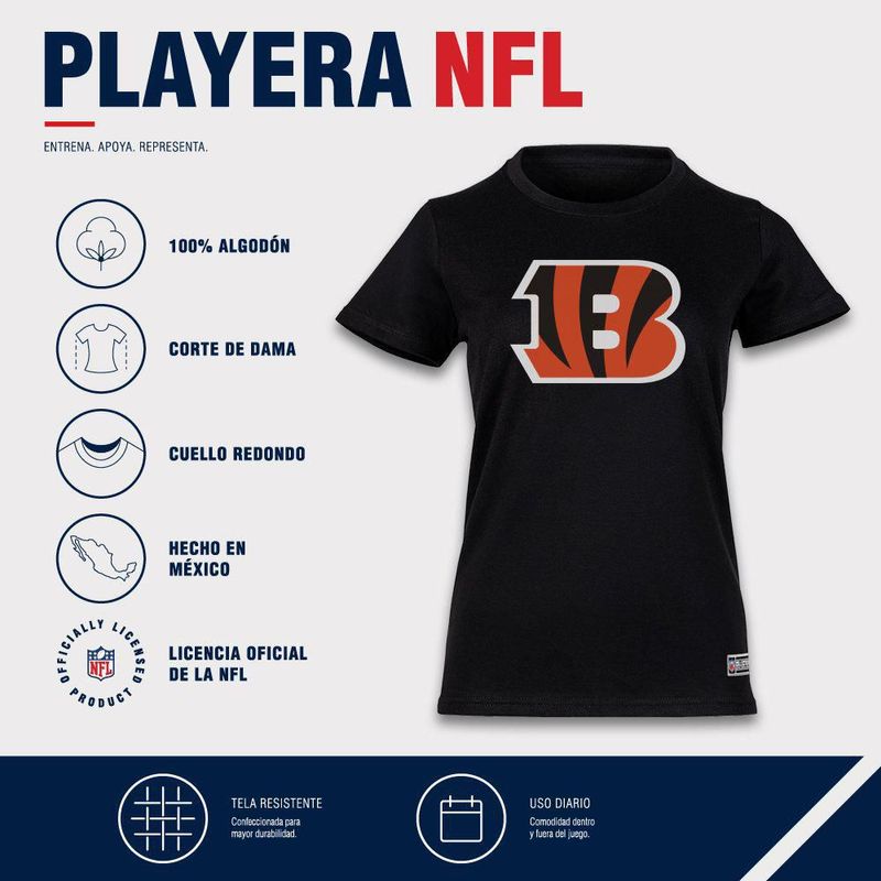 Playera Aficionado NFL Cincinnati Bengals Manga Corta Negro Mujer