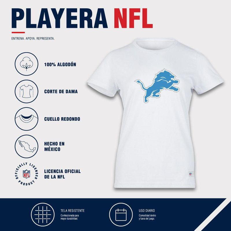 Playera Aficionado NFL Detroit Lions Manga Corta Blanco Mujer