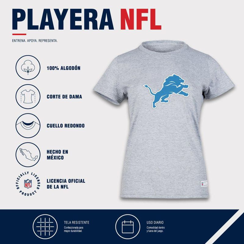 Playera Aficionado NFL Detroit Lions Manga Corta Gris Mujer