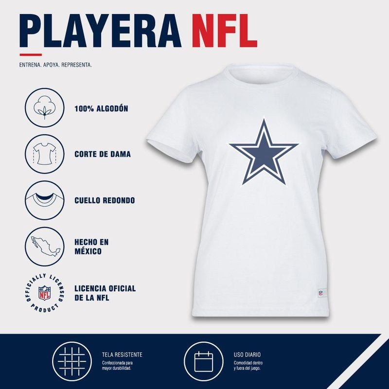 Playera Aficionado NFL Dallas Cowboys Manga Corta Blanco Mujer